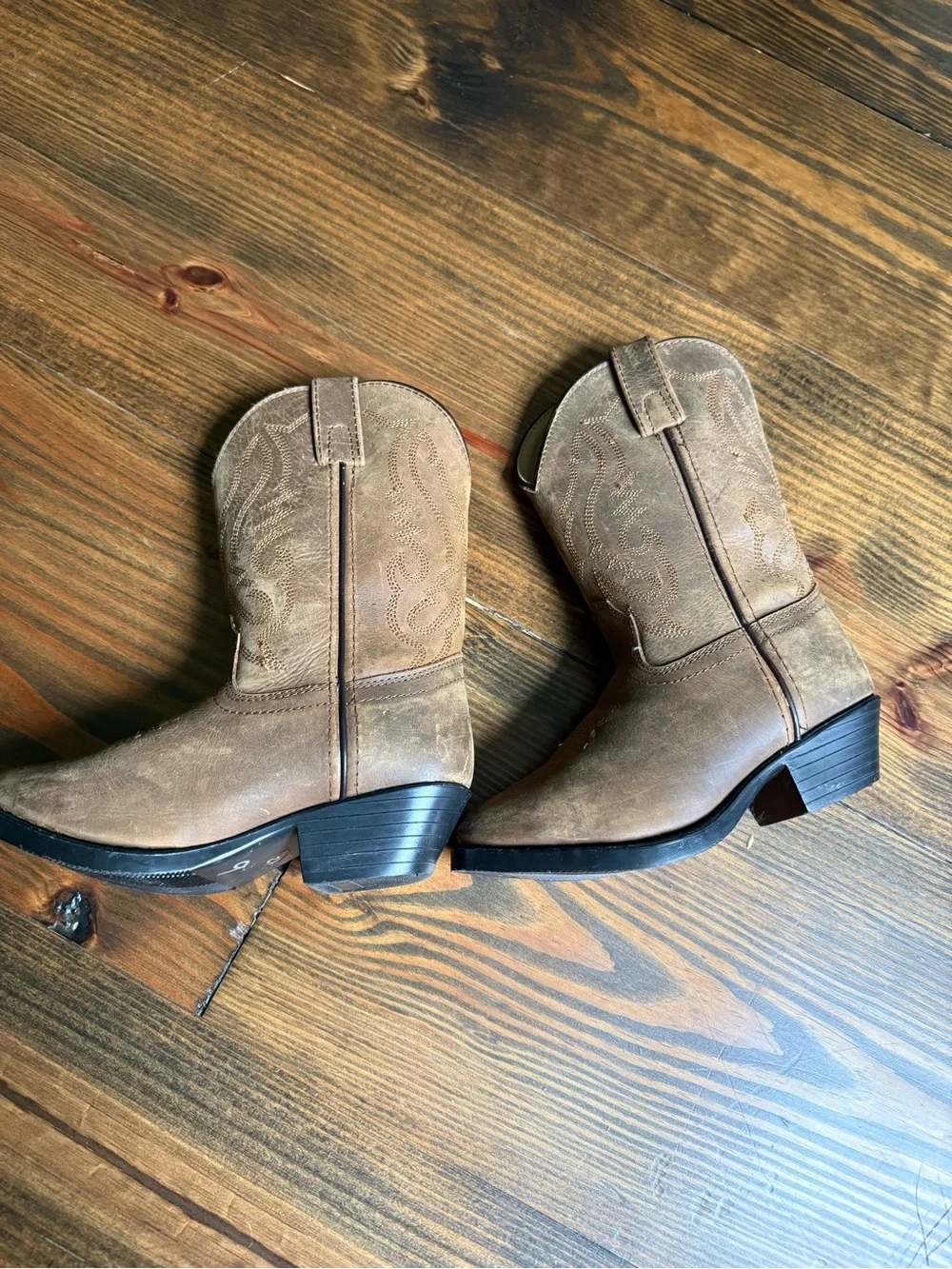 Brown Kids Western Cowboy Boots with Embroidered Shaft